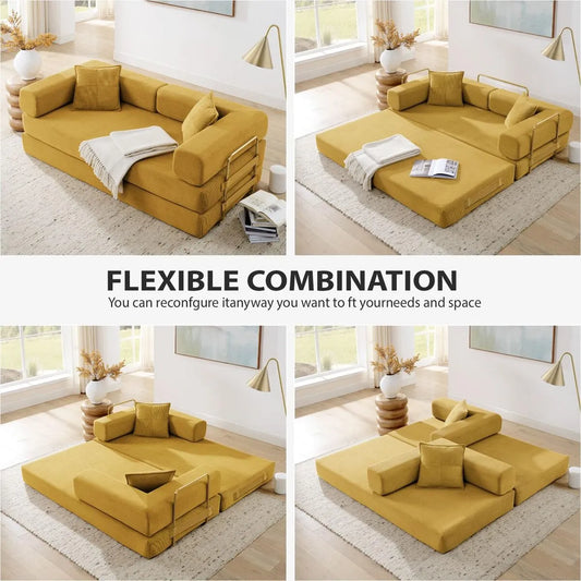 Yellow Sofa Bed Flexible Combination
