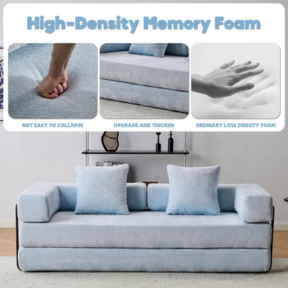 Blue couch bed with high density memory foam