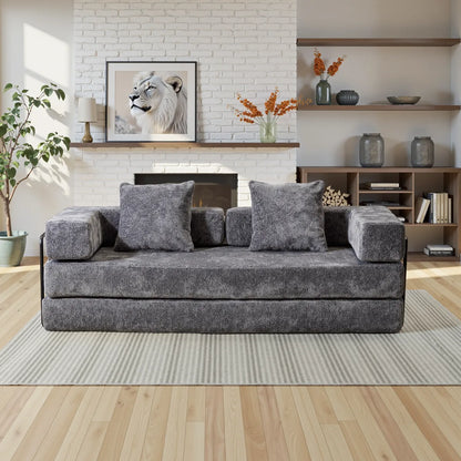 Dark Grey chenille sofa bed with black metal frame