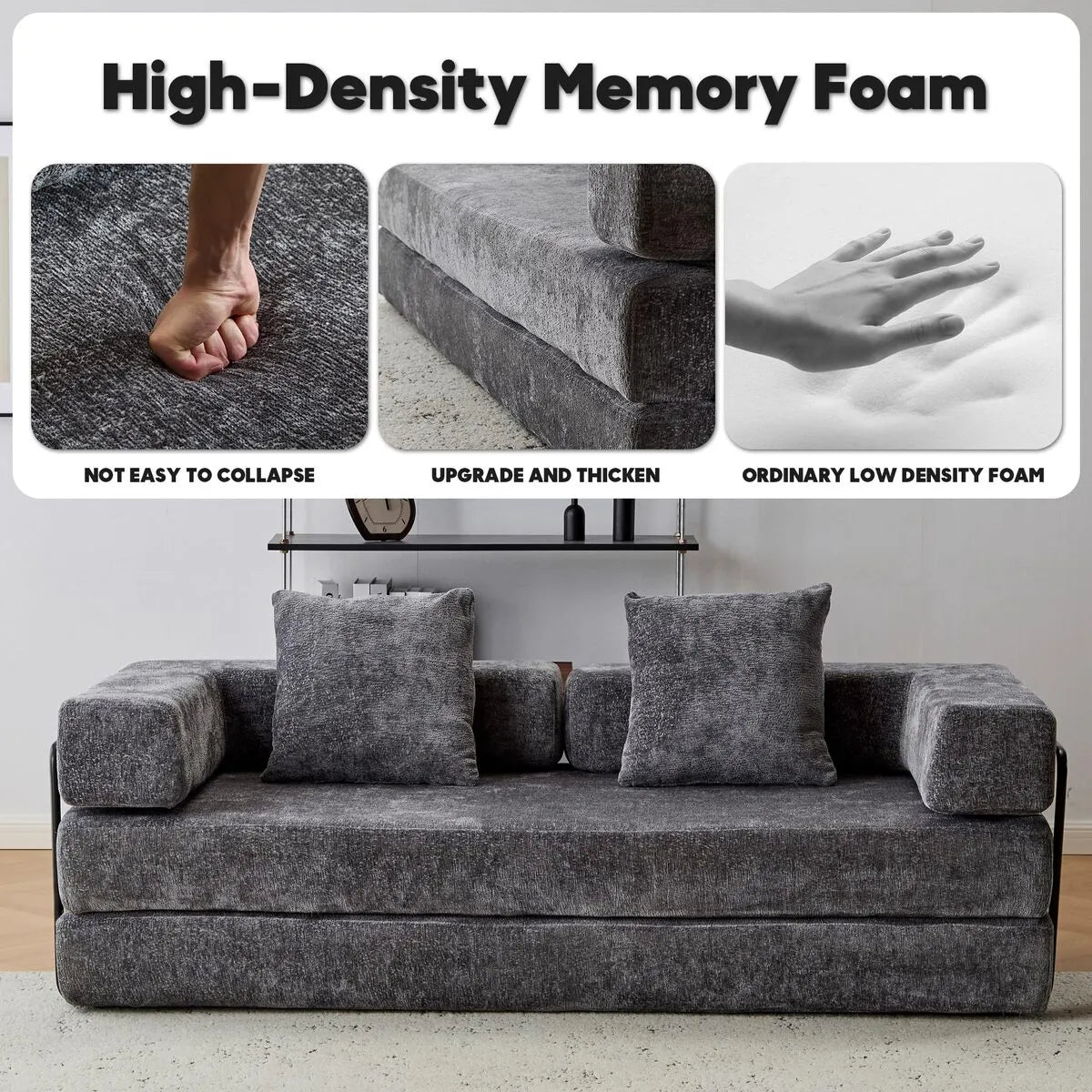 Dark Grey couch bed with high density memory foam