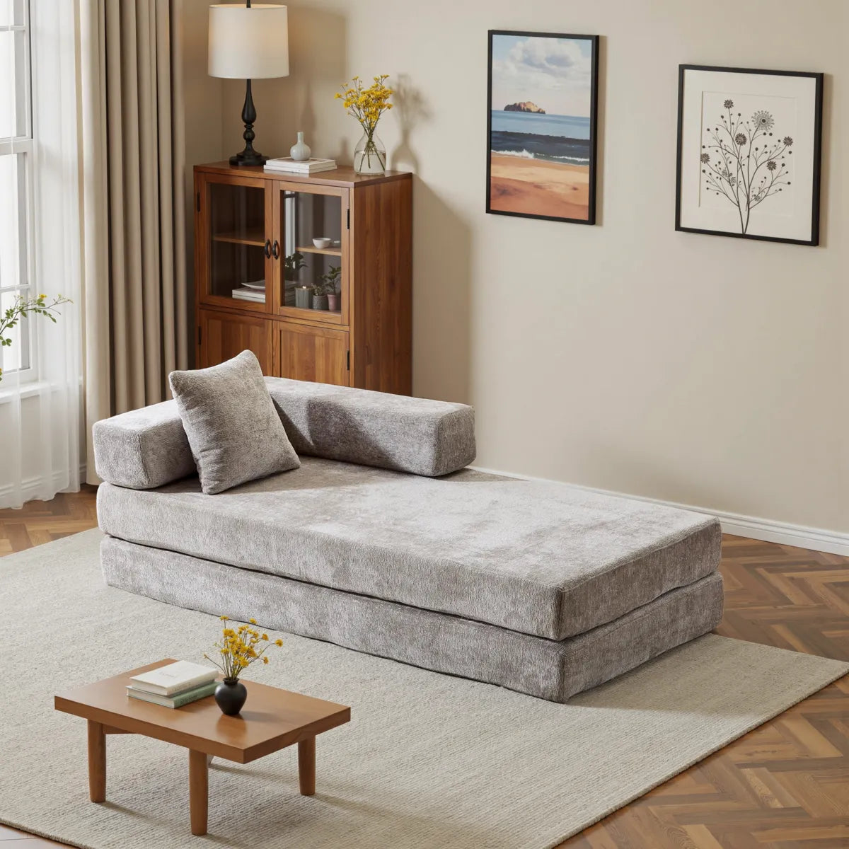 Light Grey convertible sofa set as relaxing chaise lounge