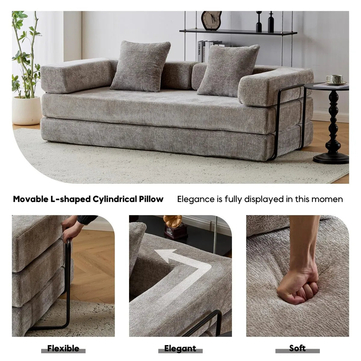 Light Grey chenille sofa bed features