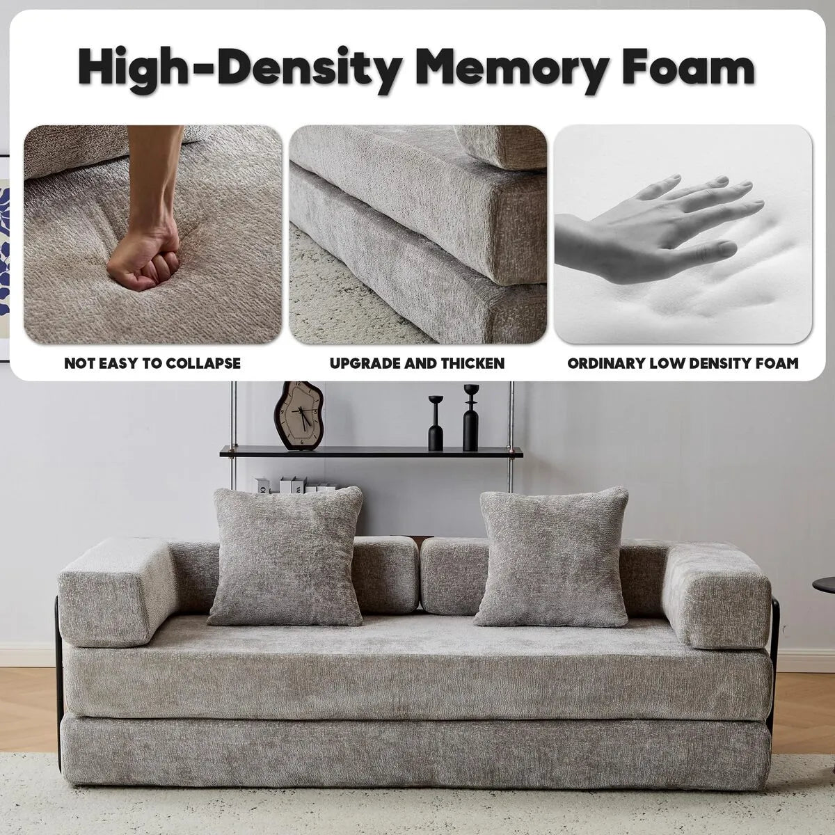 Light Grey couch bed with high density memory foam