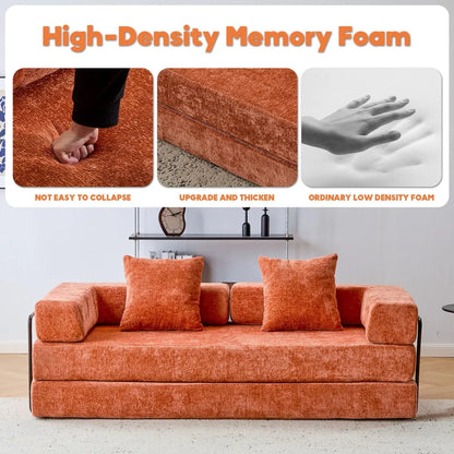 Orange couch bed with high density memory foam