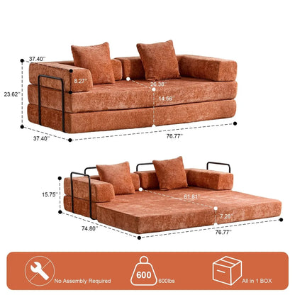 Dimension Diagram Of Couch Bed In Orange Chenille