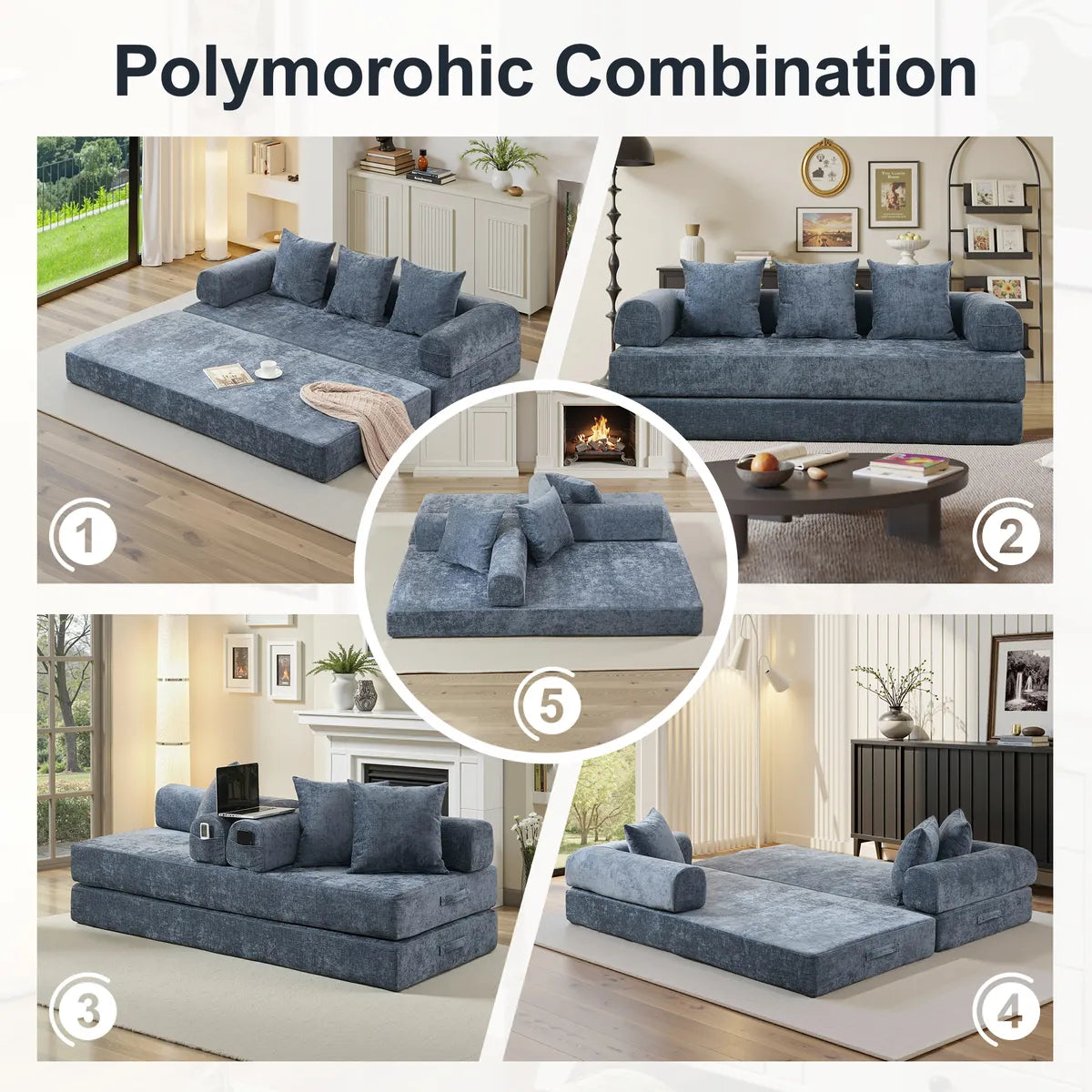 Blue sectional sofa bed polymorphic combination