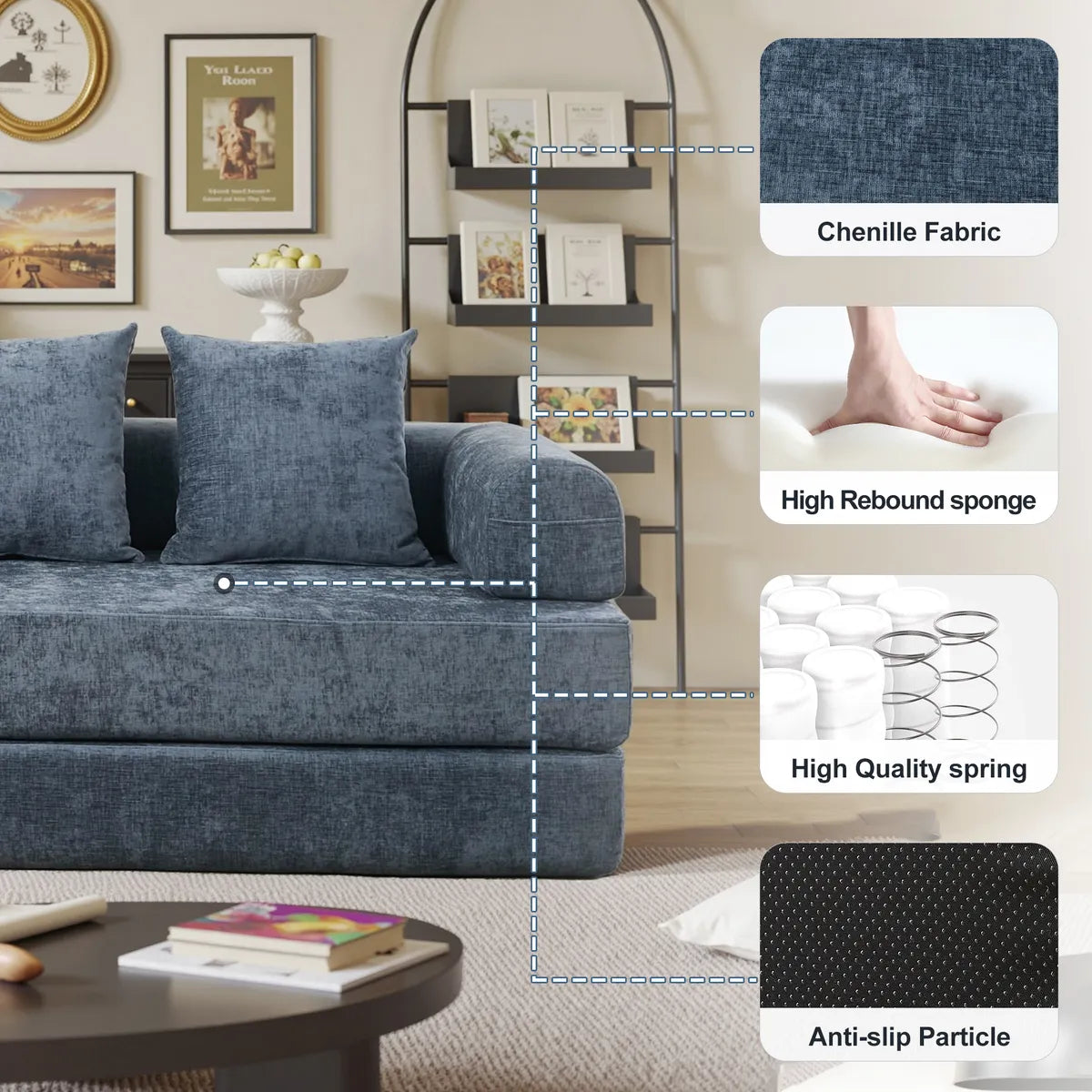 Green chenille sofa bed material