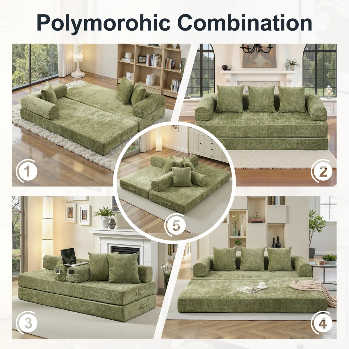 Green sectional sofa bed polymorphic combination
