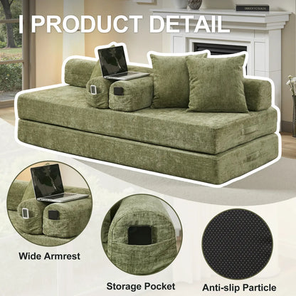 Green chenille sofa bed product detail