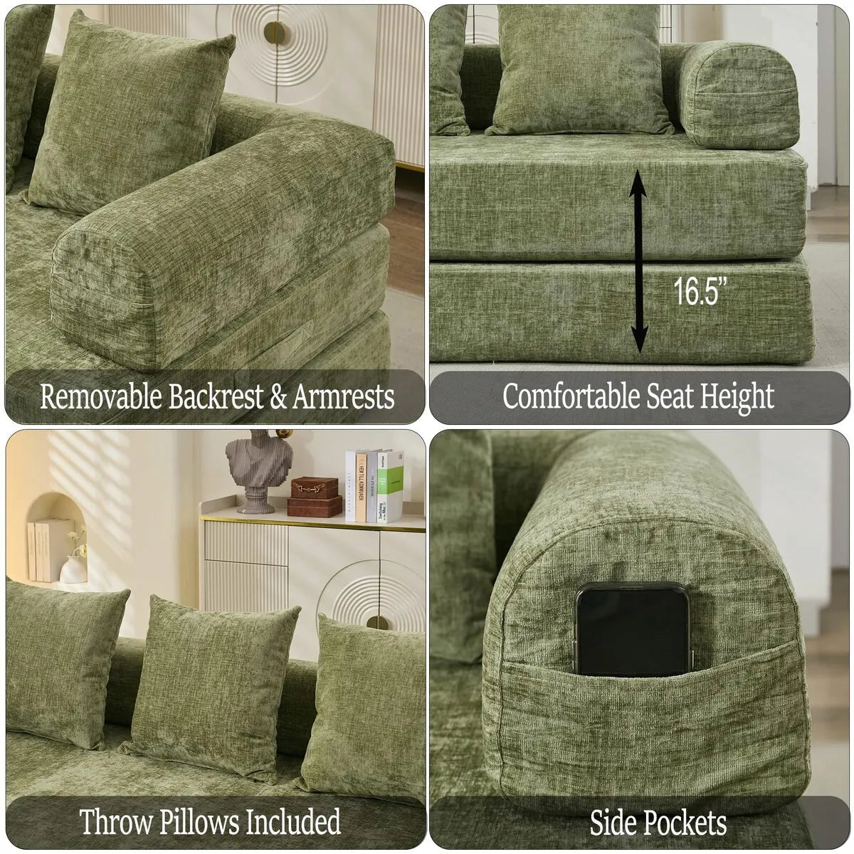Green sofa bed features