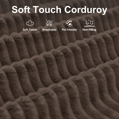 Close-Up Of Brown Corduroy Fabric On Black Metal Frame Sofa Bed