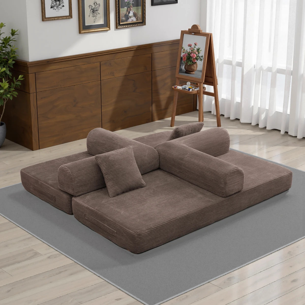 Brown Corduroy Sleeper Sofa