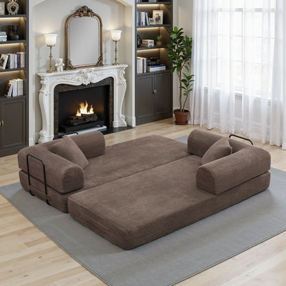 Brown sofa bed mattress used as floor sleeping pad