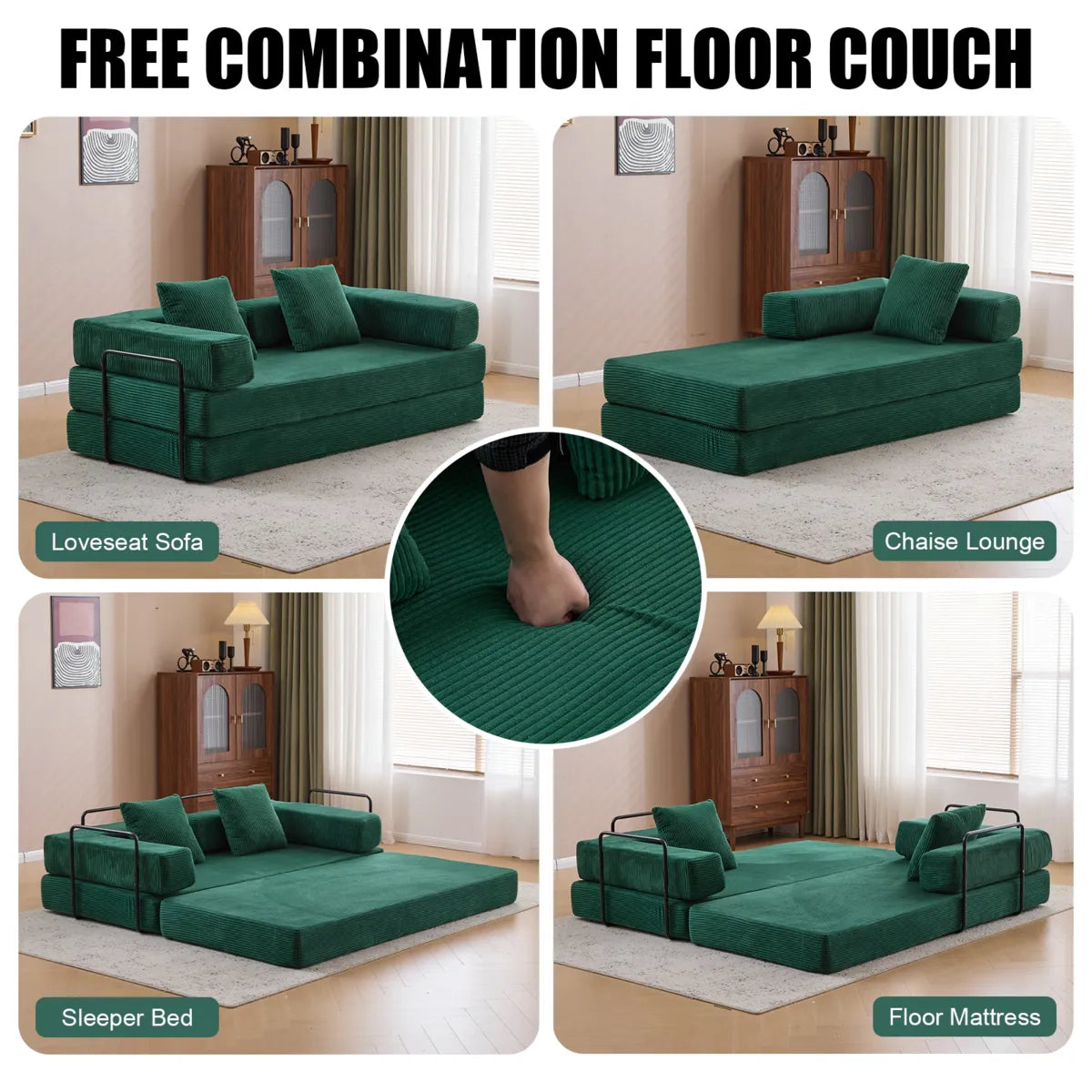 Black Metal Frame Sofa Bed Corduroy