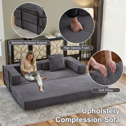 Black Metal Frame Sofa Bed Corduroy