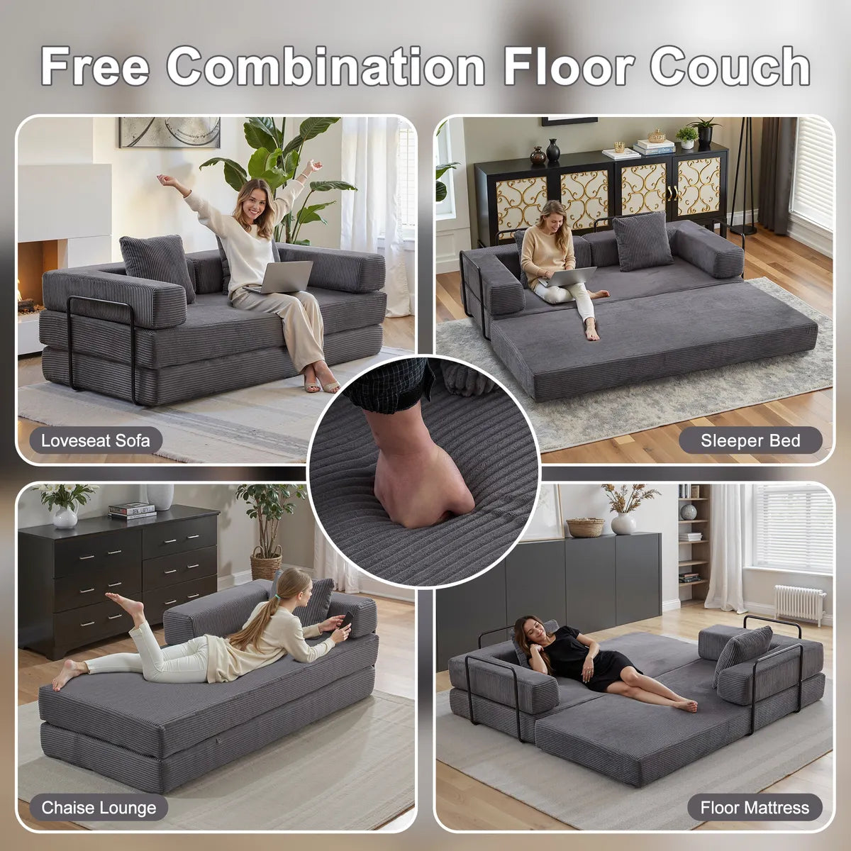 Black Metal Frame Sofa Bed Corduroy