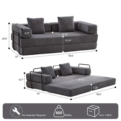 Black Metal Frame Sofa Bed Corduroy