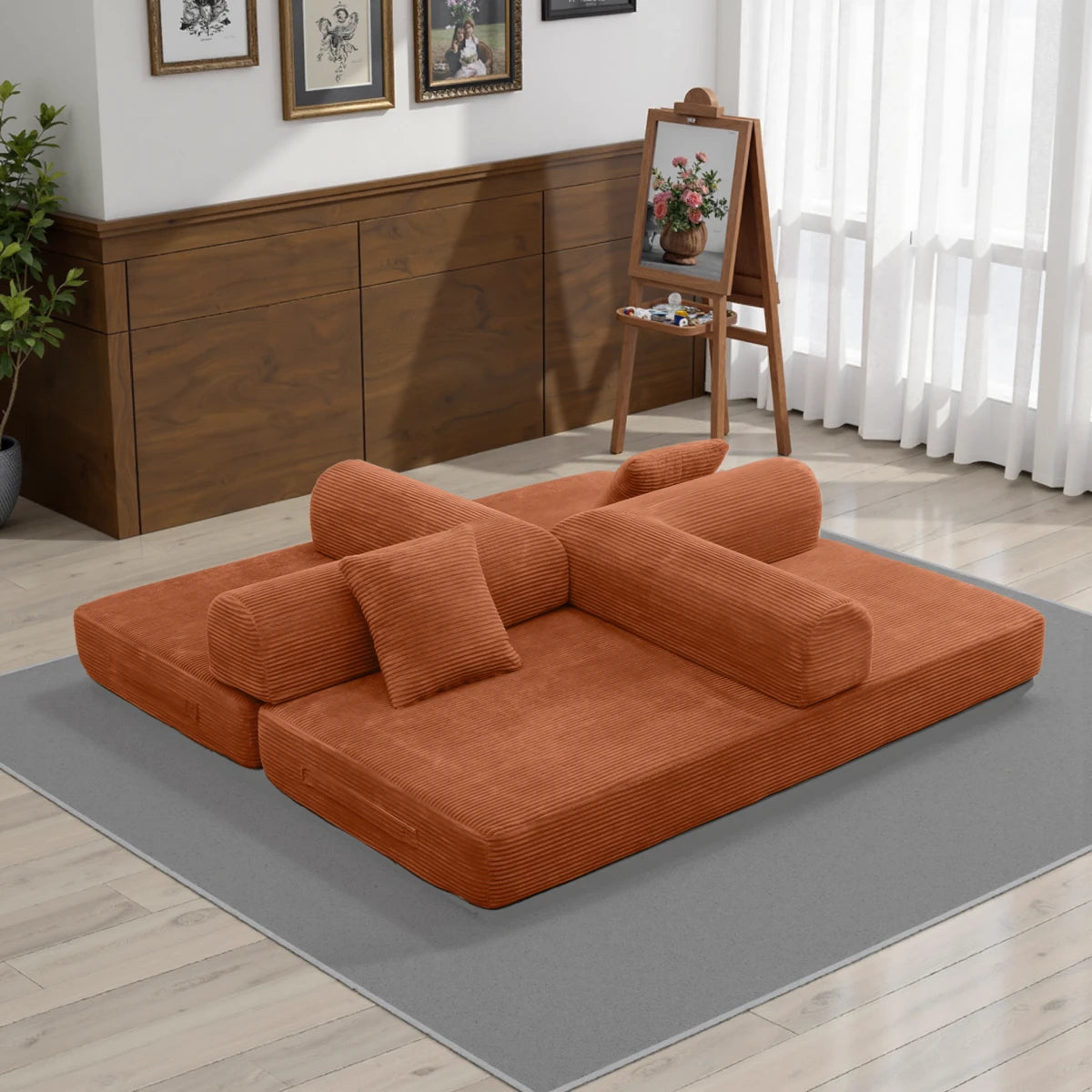 Orange Corduroy Sleeper Sofa