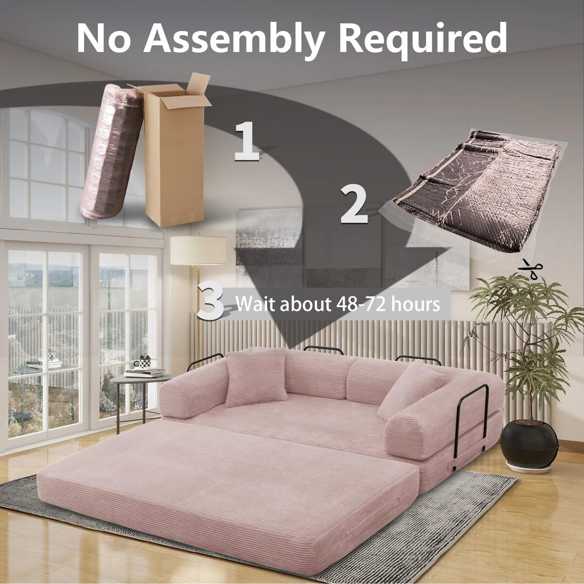 Pink convertible sofa compressed packaging
