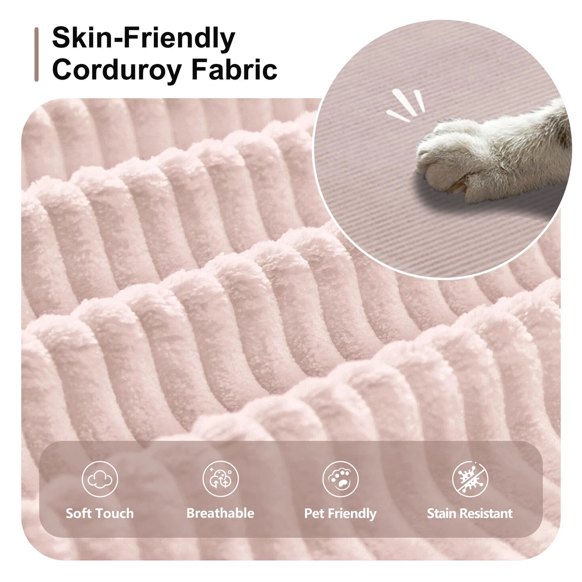 Close-up of pink corduroy upholstery texture