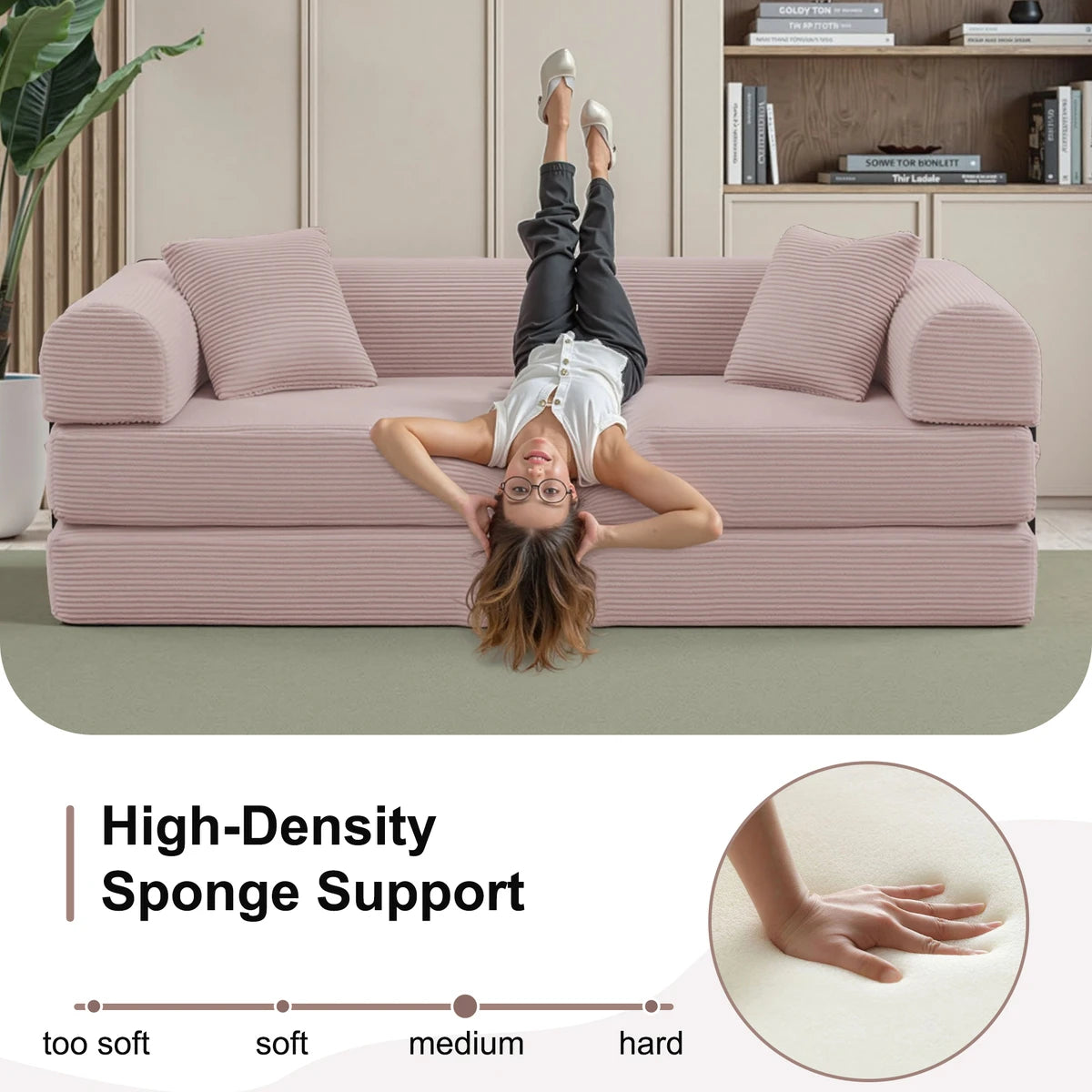 Pink Couch Bed with High Density Foam