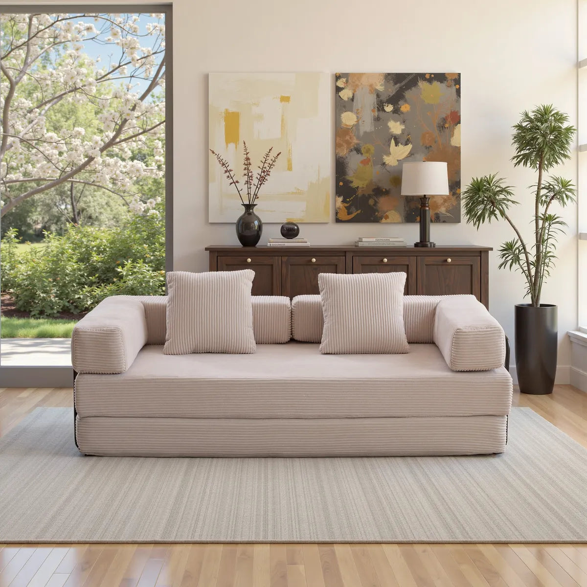 Black Metal Frame Sofa Bed Corduroy