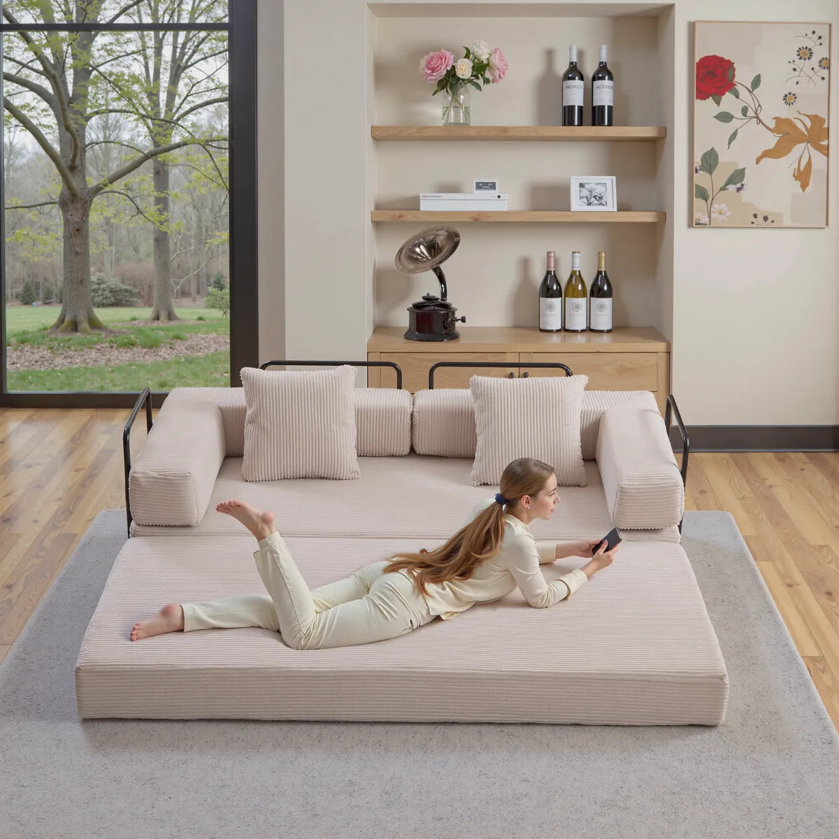 Black Metal Frame Sofa Bed Corduroy
