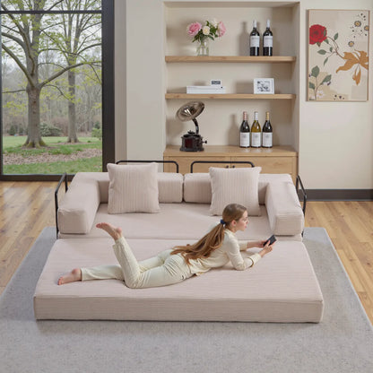 Black Metal Frame Sofa Bed Corduroy
