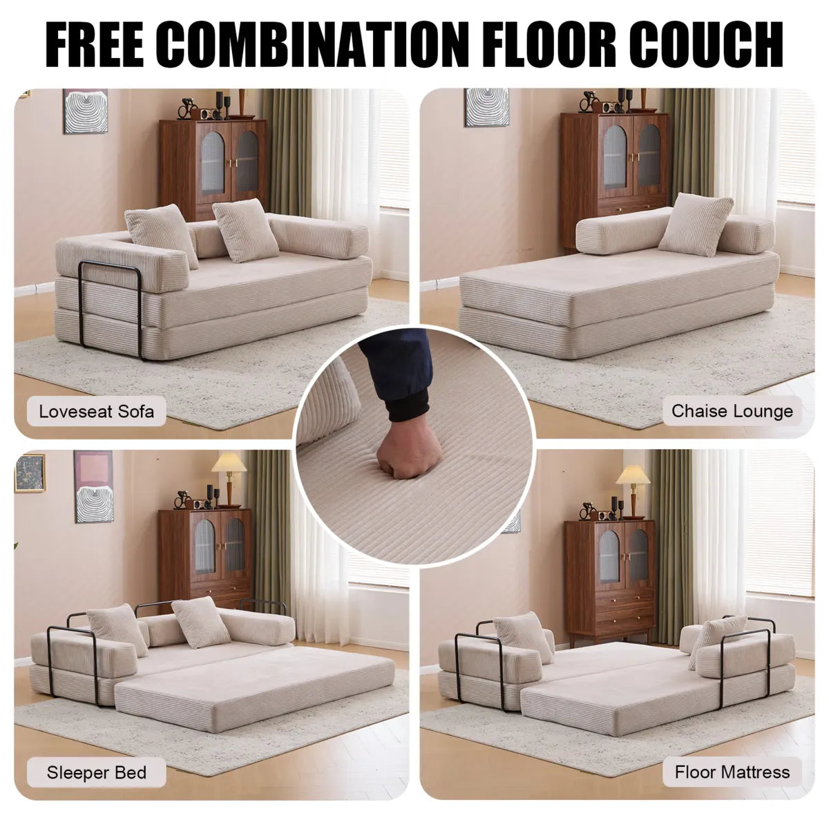 Black Metal Frame Sofa Bed Corduroy