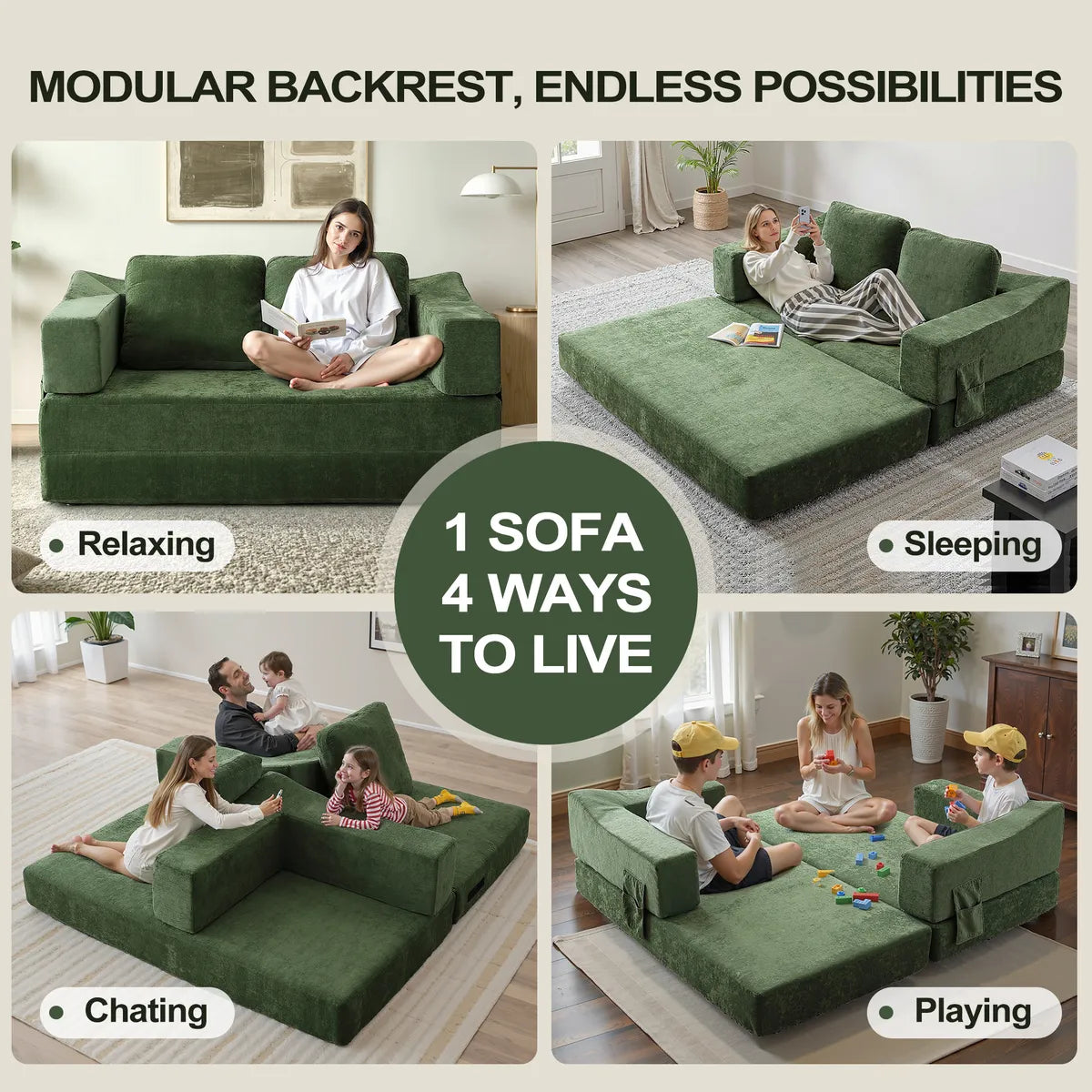 Plush Lounge Floor Sofa Bed Chenille