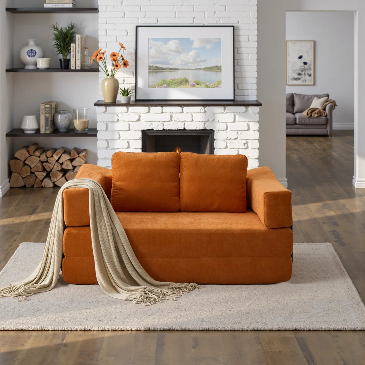 Plush Lounge Floor Sofa Bed Chenille