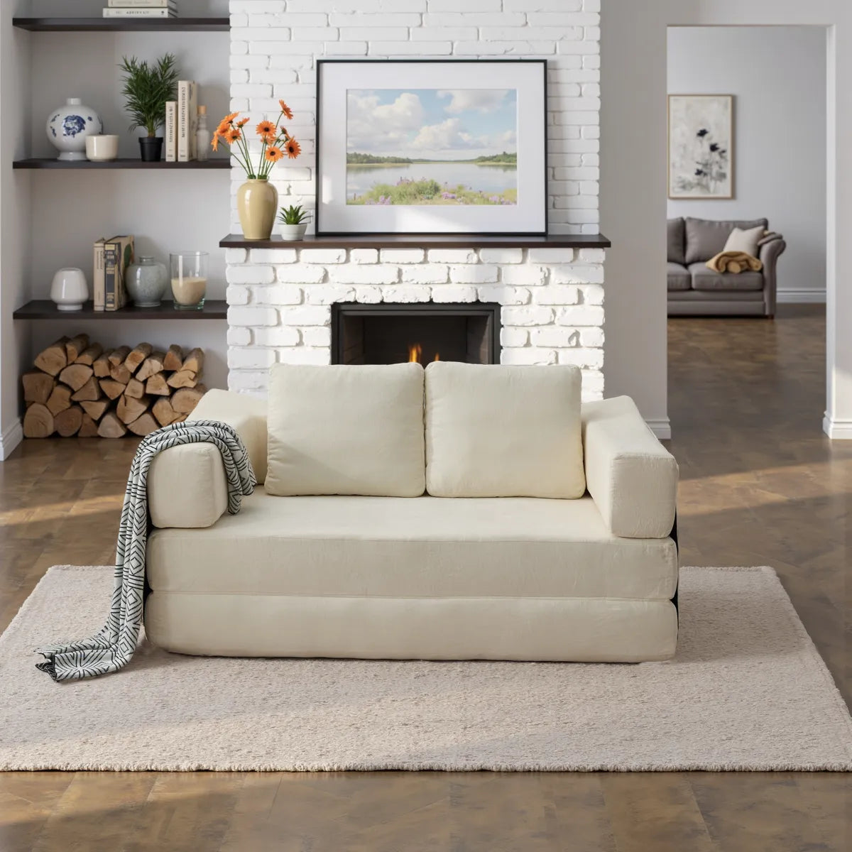 Plush Lounge Floor Sofa Bed Chenille