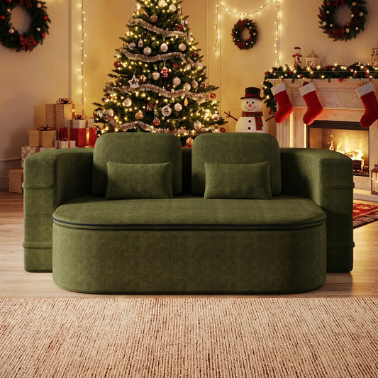 Foldable Chenille Sofa Bed with Blanket