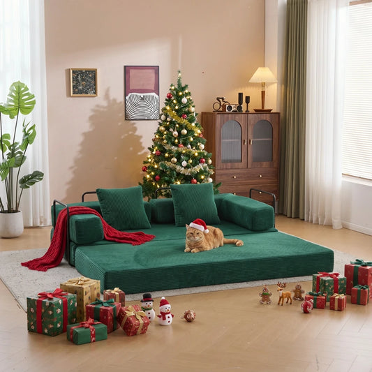 Black Metal Frame Sofa Bed Corduroy