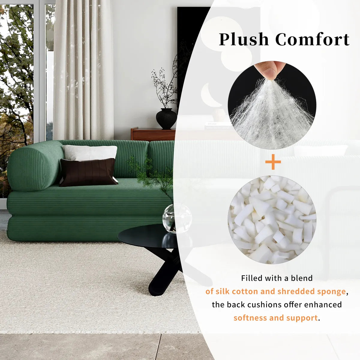Green L shaped sofa bed with sponge