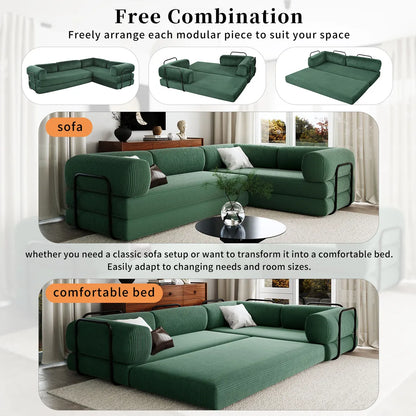 L shaped Green sofa bed free combination