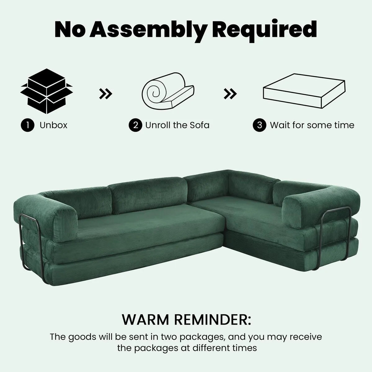 Green convertible sofa compressed packaging