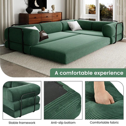 Green L Shaped sofa bed features