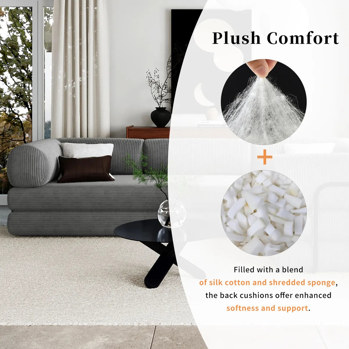 Grey L shaped sofa bed with sponge