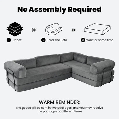 Grey convertible sofa compressed packaging