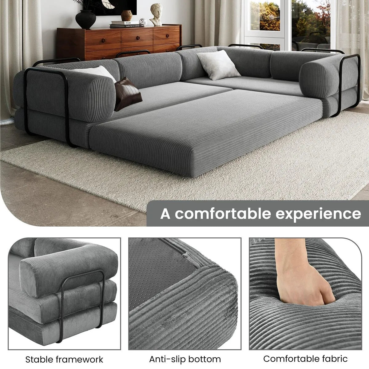 Grey L Shaped sofa bed features