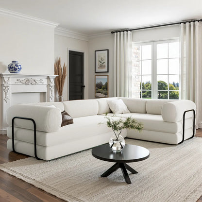 L shaped White corduroy sofa bed