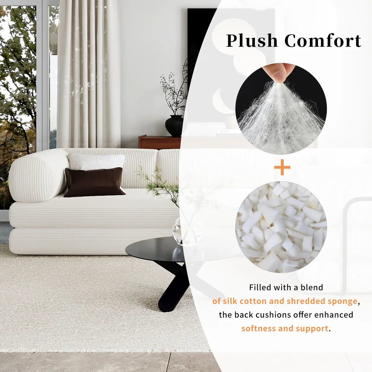 White L shaped sofa bed with sponge