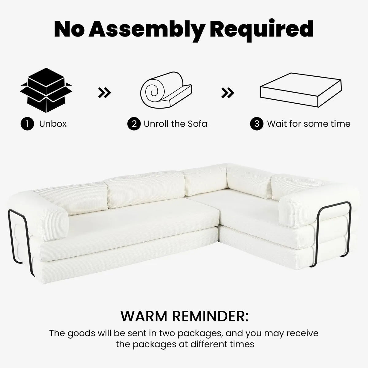 White convertible sofa compressed packaging