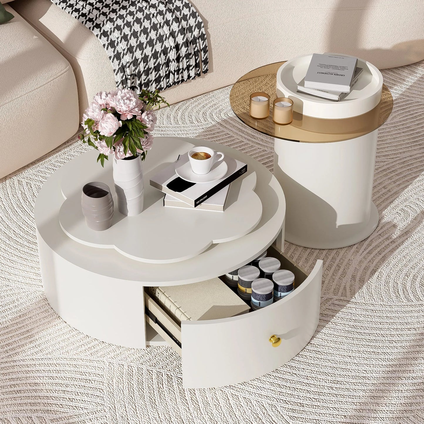 Modern Round Coffee Table Set of 2