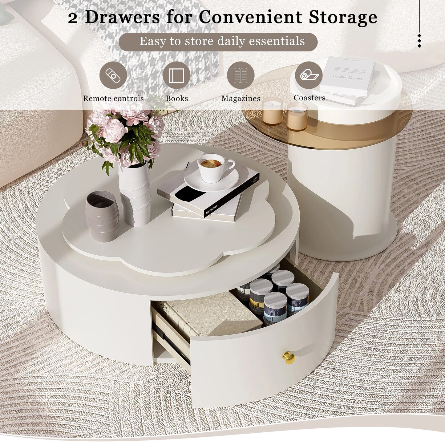 Modern Round Coffee Table Set of 2