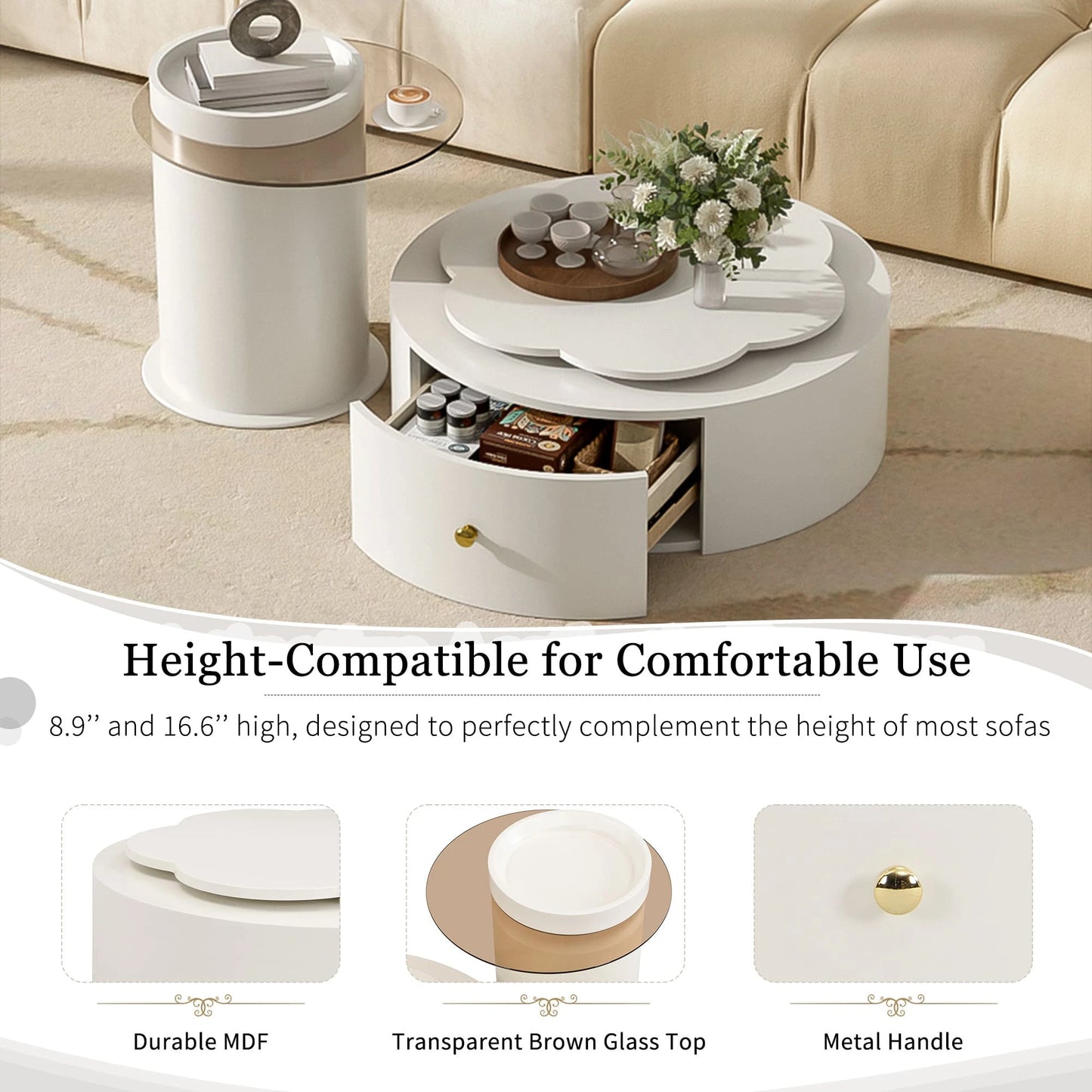 Modern Round Coffee Table Set of 2