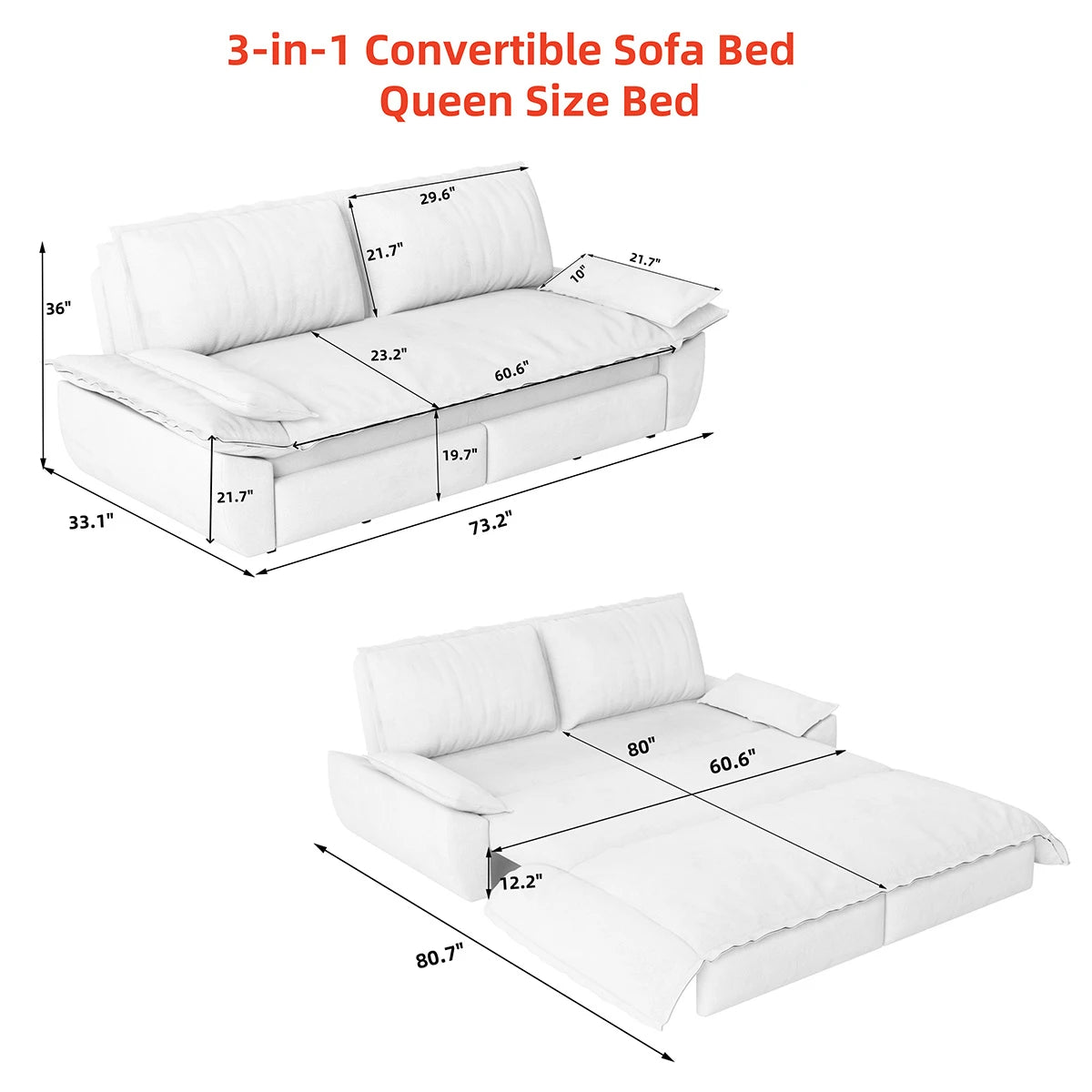 Velvet Pull-Out Sleeper Sofa Queen Size