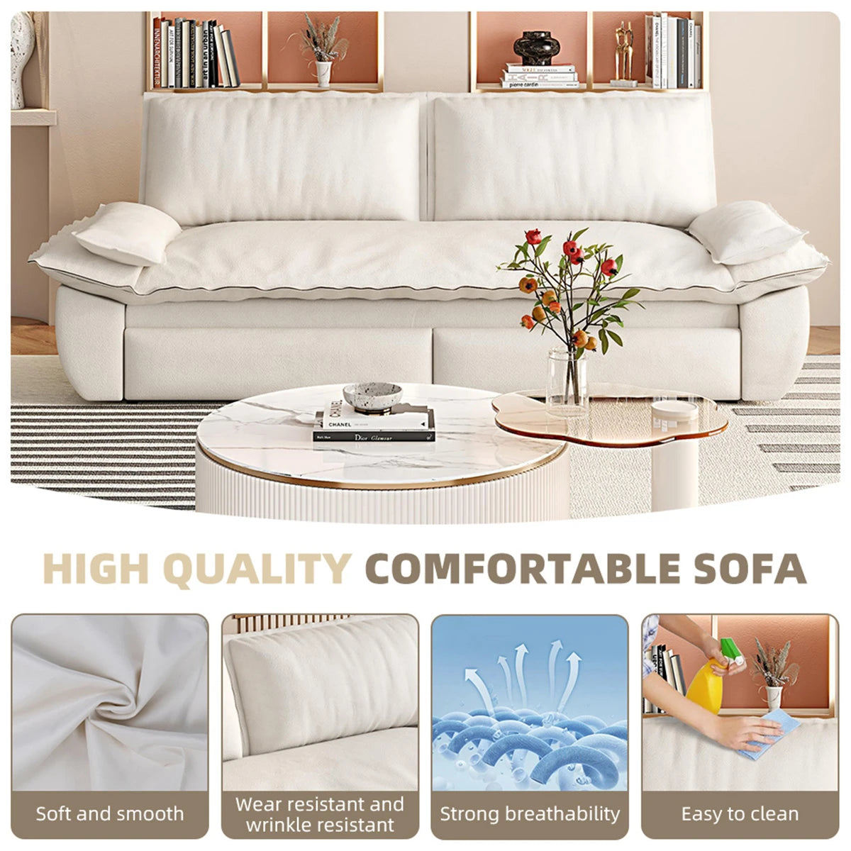 Velvet Pull-Out Sleeper Sofa Queen Size