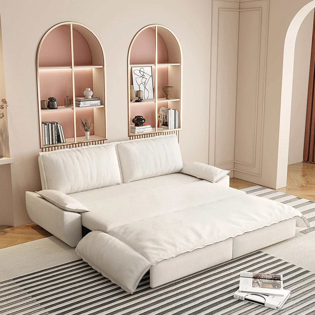 Velvet Pull-Out Sleeper Sofa Queen Size